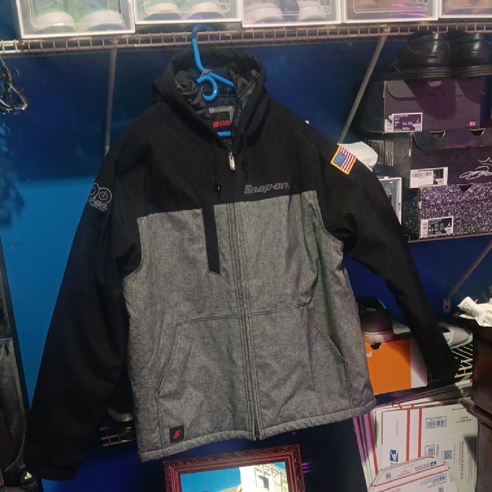 Snap-On Black and Gray Hooded Puffer Jacket